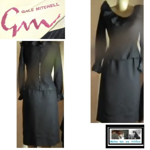 Gale Mitchell Vintage Black 2 Pc Dress Size 8 - Picture 1 of 8